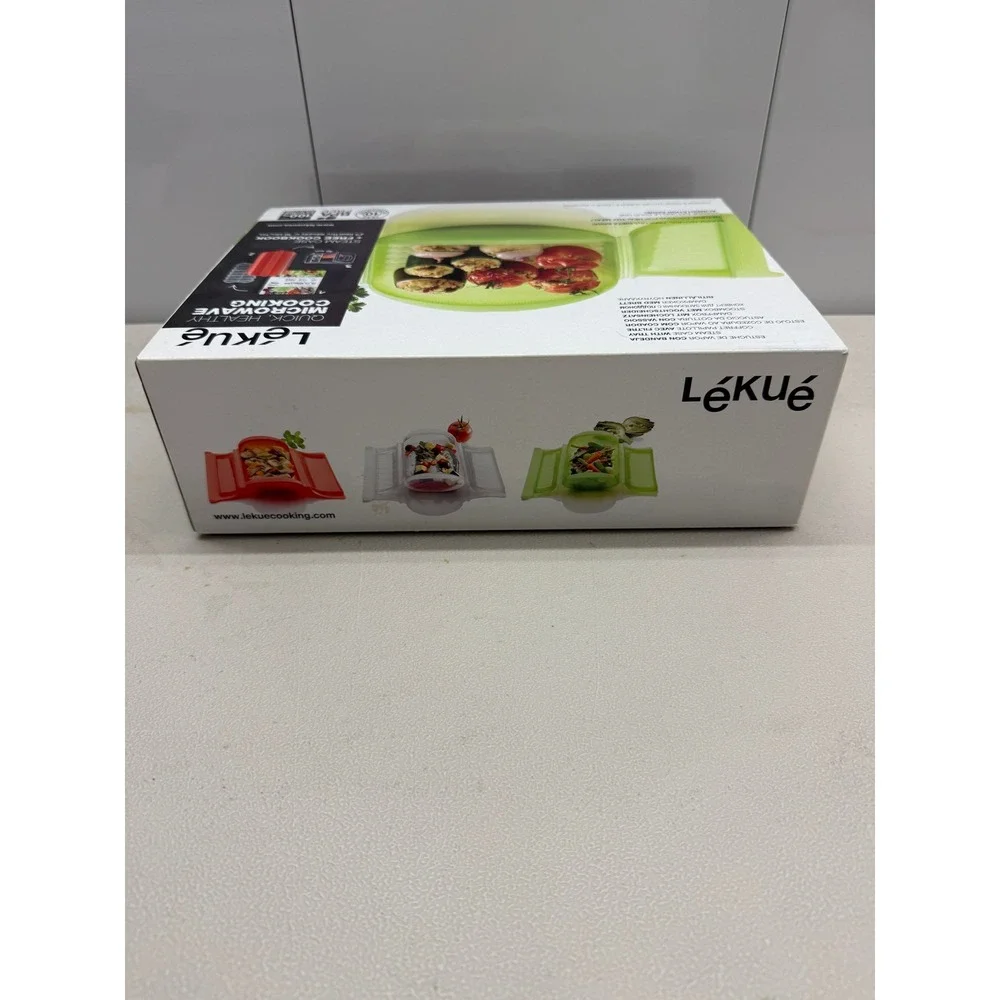Lekue Steam Case with Tray Lime Green Silicone Microwave Steamer & Cookbook